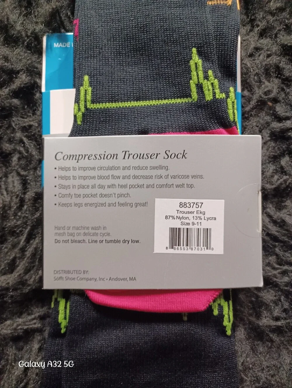 Nurse Mates Black Compression Trouser Socks with Multicolor Heartbeat Stripes